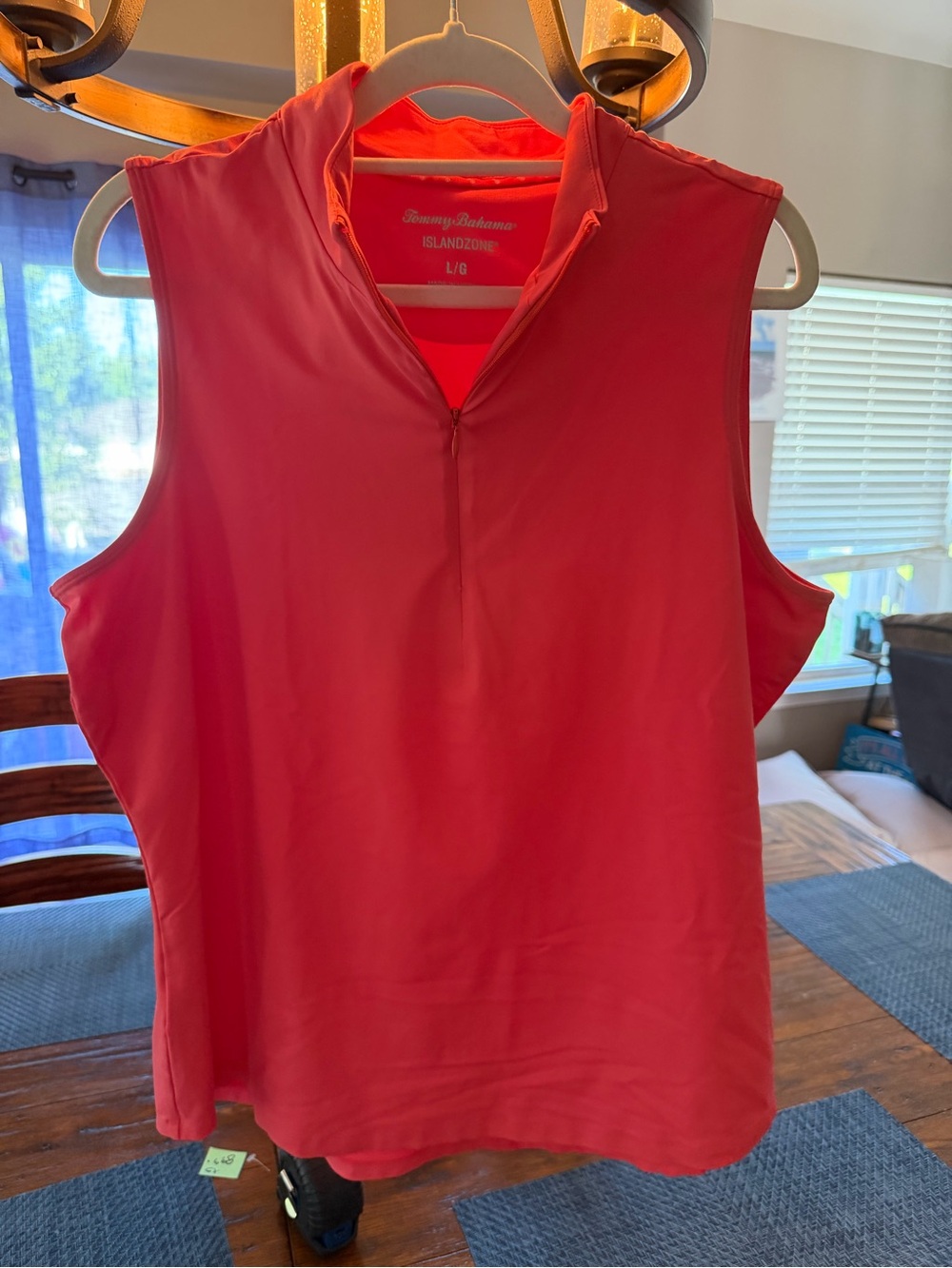 Tommy Bahama Sleeveless Zip Polo Top - Coral